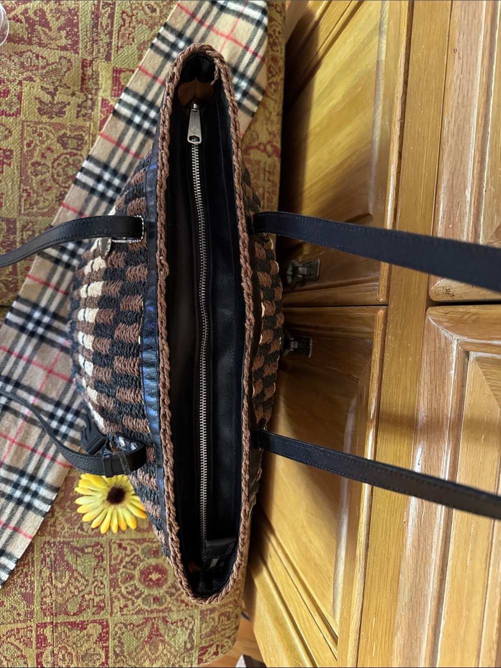 🌺 PATRICIA NASH; Sellia Maize Specialty Woven Tan/Black Zipper Top Tote Bag 4 U! - Picture 9 of 16